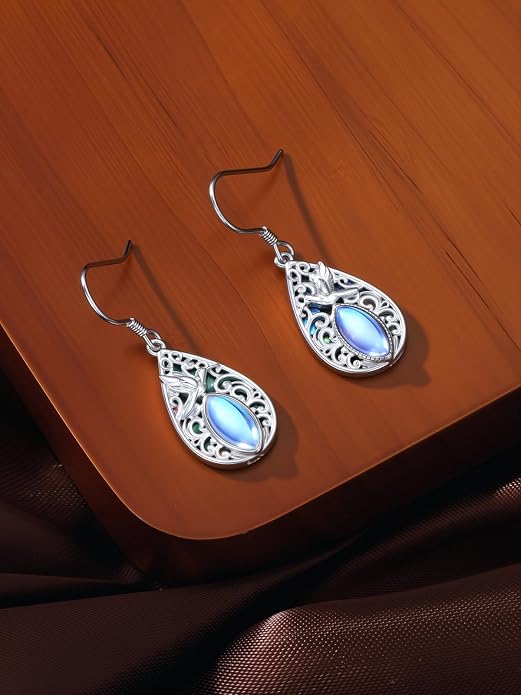 Dorunmo Moonstone Dangle Drop Earrings s925 Sterling Silver Leverback Earrings Filigree Moonstone Jewelry Birthday Gifts for Women