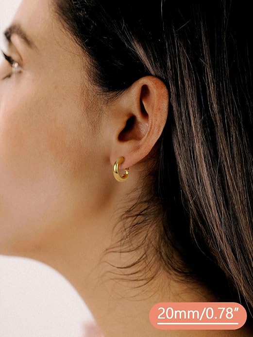 FaithHeart Chunky Hoop Earrings for Women, Silver/Black/14K Gold Plated Stainless Steel Earrings 5mm Thick Hollow Tube Hoops Hypoallergenic Lightweight Earring 20/30/40/50/60/70/80mm