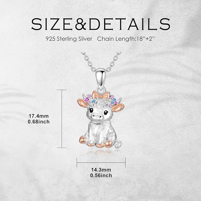 Highland Cow Gifts for Women 925 Sterling Silver Highland Cow Birthstone Necklace Fluffy Cow Jewelry Gifts Birthday Christmas