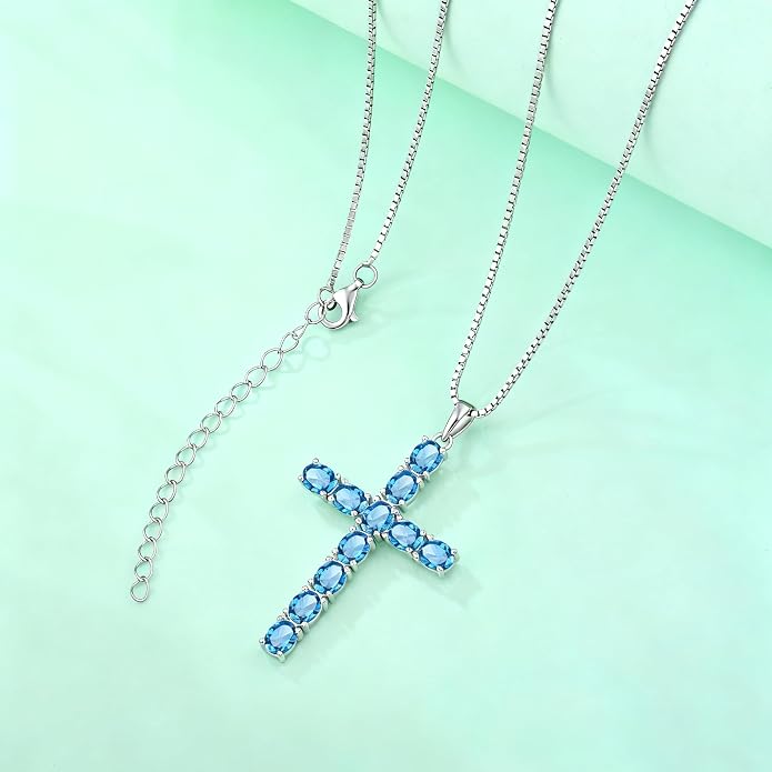 925 Sterling Silver Cross Necklace for Women Men Christian Jesus Faith Birthstone Cross Crucifix Pendant Necklaces