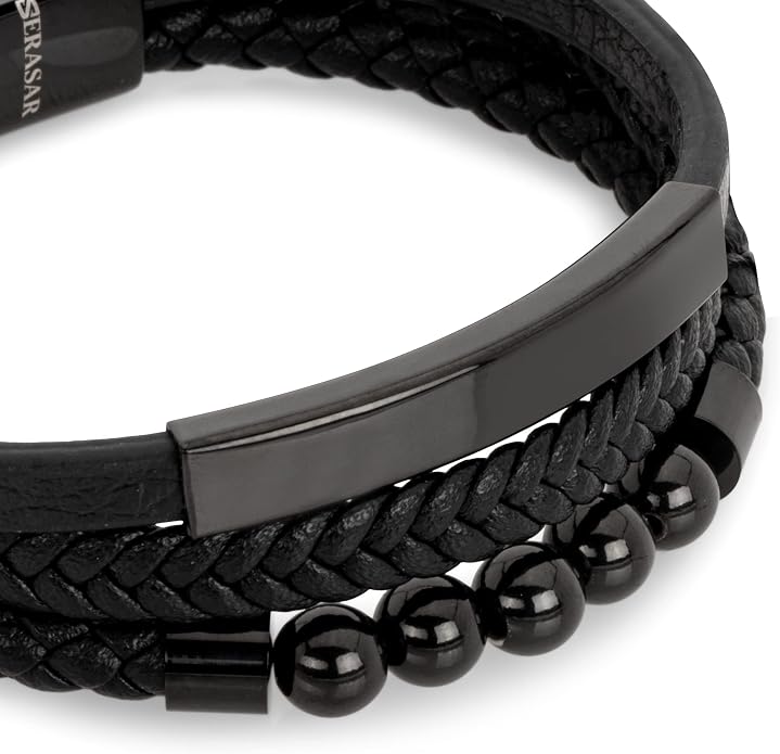 SERASAR Premium Leather Bracelet Men | Stainless Steel Magnetic Clasp | Three Colors | Jewelry Box Included