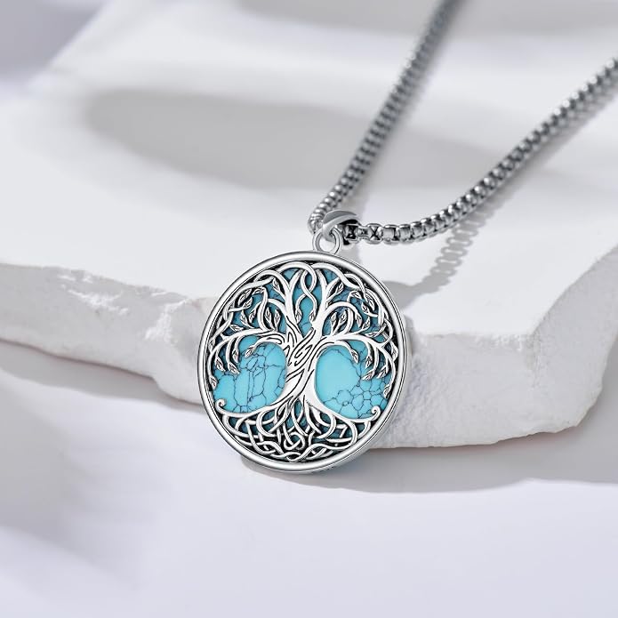 Tree of Life Necklace 925 Sterling Silver Round Tree of Life Pendant Jewelry for Men Women, w/Stainless Steel Chain 22''+2''