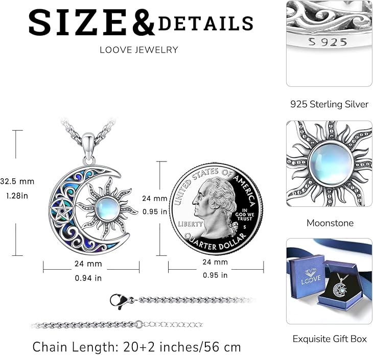 Pentagram Necklace Sterling Silver Triple Moon Goddess/Celtic Knot Witches Knot/Ankh/Sun and Moon/Hecate/Lilith/Santa Muerte/Tetragrammaton Pendant Necklace Pagan Wiccan Magic Egyptian Amulet Jewelry for Women Men