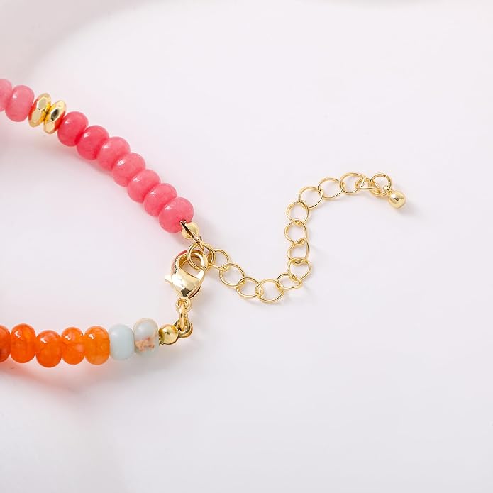 LALAPPLE Colorful Beaded Gemstone Necklace for Women, Boho Rainbow Bead Choker with Natural Stone Crystal Beads, Handmade Summer Beach Necklace Jewelry