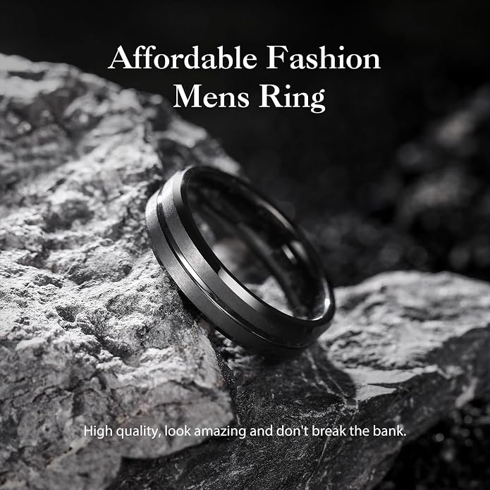 King Will Tungsten Carbide Wedding Band for Men Women-6/8/10mm Width Multicolor Available with Grooved Center Wedding Ring Suitable for Work, Gym Comfort Fit Size 4-16