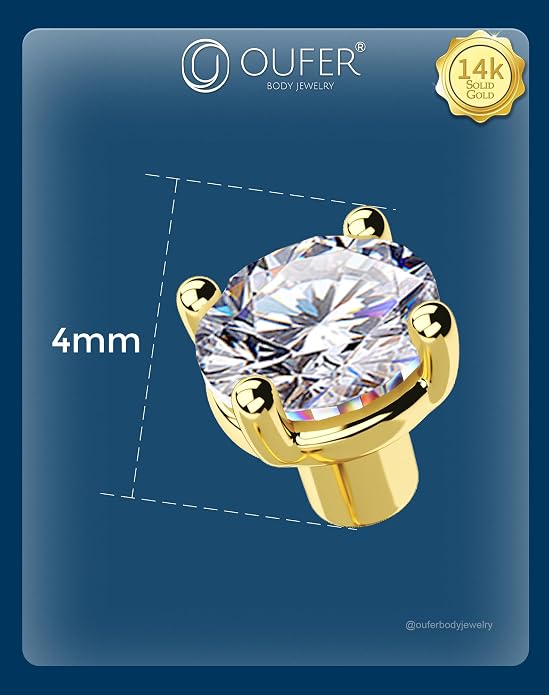OUFER 14K Solid Gold Clea CZ Replacement Ball Externally Threaded for Belly Button Rings