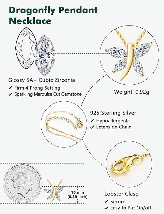 925 Sterling Silver Birthstone Necklaces for Women, Dainty Cute Dragonfly/Butterfly Pendant Necklace, Great Christmas/Anniversary Jewelry for Mother