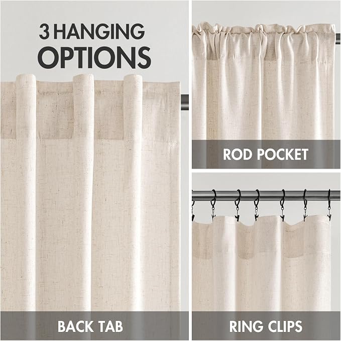 MIULEE Non-See-Through Privacy Linen Curtains 52W x 84L Inch Cream | 2 Panels, Light Filtering, Semi Sheer Window Curtains, Farmhouse Textured, Back Tab Drapes for Bedroom Living Room