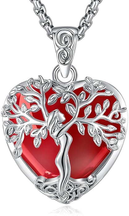 EUDORA Tree of Life Necklace with Moonstone Amethyst Obsidian Turquoise Healing Crystal for Women, Silver Plated Copper Mother Tree of Life Pendant Amulet Energy Jewelry, Gift for Women Mom, 20"+2"