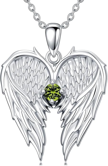 Dorunmo Guardian Angel Wing Pendant Birthstone Heart Necklace Birthday Jewelry Gifts for Women Mom Wife Daughter