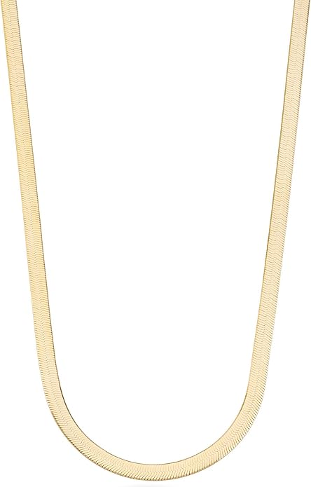 Miabella Italian Solid 925 Sterling Silver, 18Kt Gold Plated 4.5mm Flexible Flat Herringbone Chain Necklace Women, Made in Italy