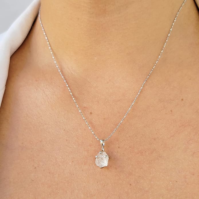 Natural raw gemstone pendant chain necklace with white gold over 925 solid sterling silver, birthstone dainty solitaire gift for her, uniquelan jewelry