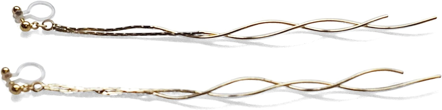 Comfortable Stick Invisible Clip On Earrings Gold Dangle Long Waved Threader Bar Clip-On Non Pierced Earrings Silver For Women,…