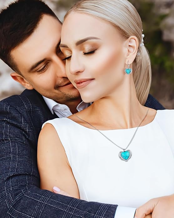 BDL Genuine Turquoise Jewelry for Women, Sterling Silver Earrings and Necklaces for Women, Leverback Dangle Drop Earrings Jewelry