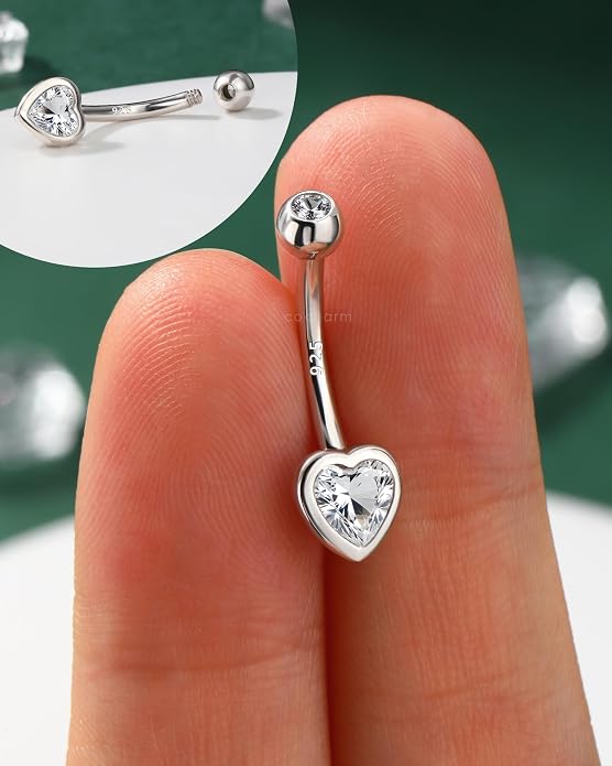 COCHARM 14K Gold Plated 925 Sterling Silver Belly Button Ring - Dainty Heart Navel Piercing Jewelry for Women