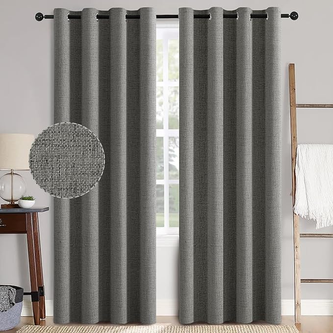 MIULEE Linen Texture Curtains for Bedroom Solid 100% Blackout Thermal Insulated Dark Grey Curtains Grommet Room Darkening Curtains/Draperies Luxury Decor for Living Room 52x72 Inch (2 Panels)