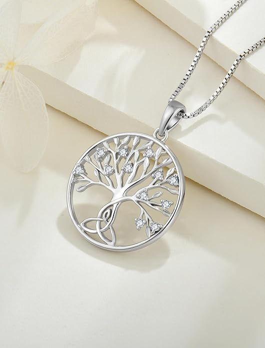 Celtic Knot Tree Necklace 925 Sterling Silver Tree of Life Pendant Birthstone Jewelry for Women