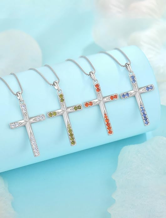 Cross Necklace for Women Birthstone Necklace for Women 925 Sterling Silver