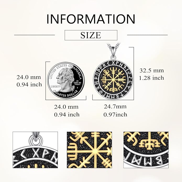 Poseidon/Athena/Apollo/Valhalla/Norse Viking Necklace 925 Sterling Silver Pendant Necklace for Men Greek/Norse Viking Amulet Jewelry Gifts