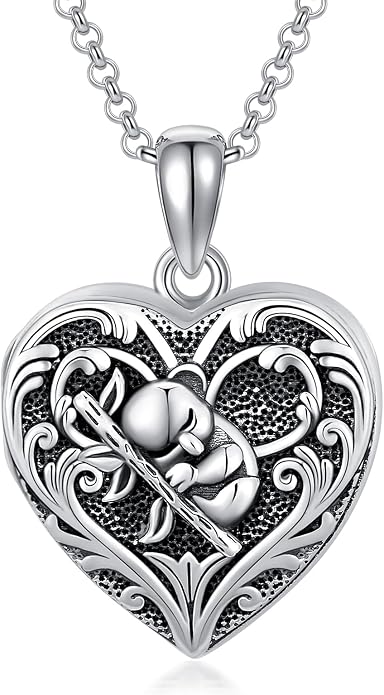 SOULMEET Personalized Silver Locket Necklace That Holds Pictures Photo Keep Someone Near to You, Memorial Custom Lockets Necklaces Letters Engraving for His Her