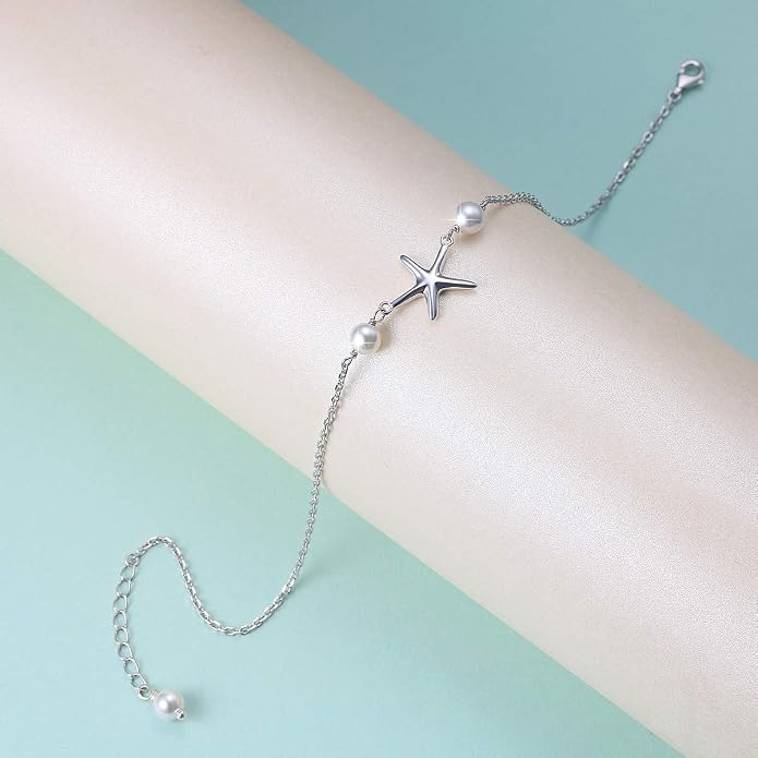 Alphm Anklet for Women S925 Sterling Silver Adjustable Foot Evil Eye Starfish Heart Bead Butterfly Celtic Knot Cross Multilayer Layered Ankle Bracelet Jewelry