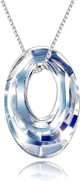 Oval Crystal Necklace S925 Sterling Silver Oval Austrian Crystal Pendant