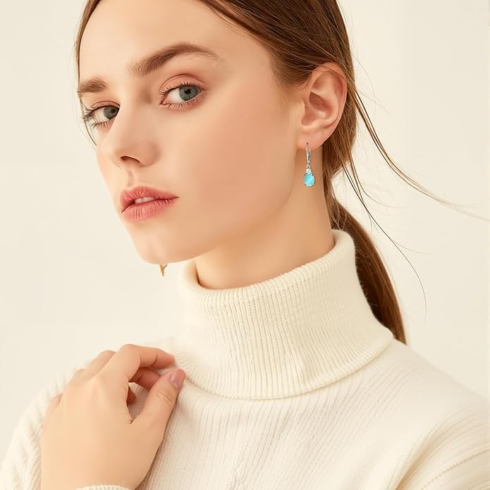 Larimar Dangle Earrings, 925 Sterling Silver Gemstone Larimar Drop Earrings for Women