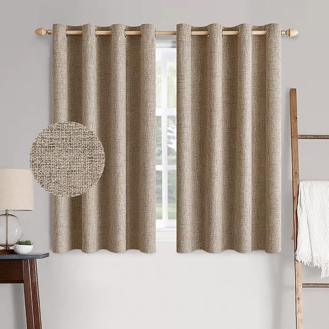 MIULEE 100% Blackout Linen Textured Curtains for Bedroom Solid Thermal Insulated Copper Brown Grommet Room Darkening Curtains & Drapes Luxury Decor for Living Room 52 x 54 Inch (2 Panels)