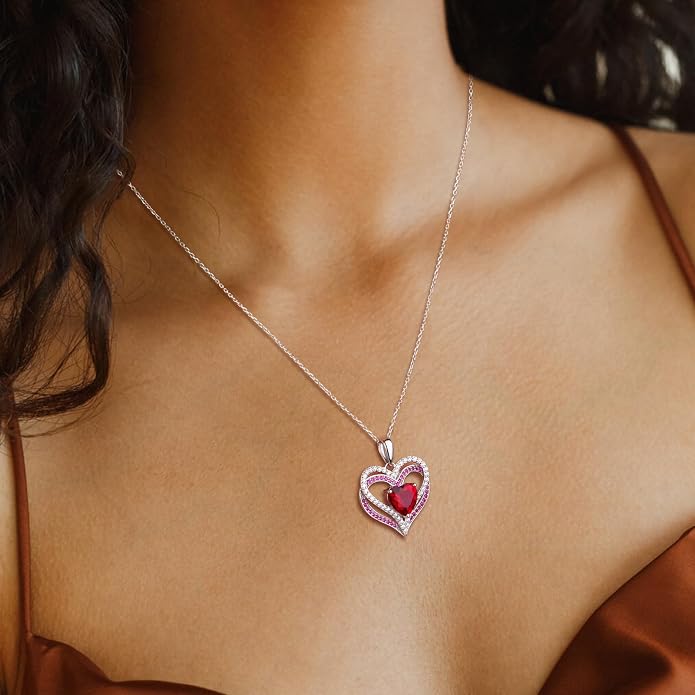 Anniversary Charm Necklace, Sterling Silver 14K Gold Plated Chain with Interlocking Heart Pendant Elegant Birthstone Necklaces for Women, Length 18"