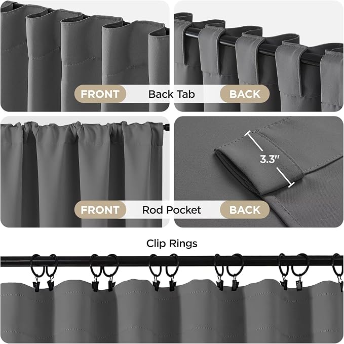 Joydeco 90 Inch Blackout Curtains for Bedroom, Thermal Insulated Black Out Curtains 2 Panels Set, Room Darkening Drapes for Living Room Window Rod Pocket Back Tab (W52 x L90 Inch, Light Grey)
