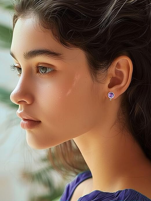 Silvora 925 Silver 8MM Cubic Zirconia Birthstone Clip On Stud Earrings Round Non Pierced Earrings For Women,Come with Box