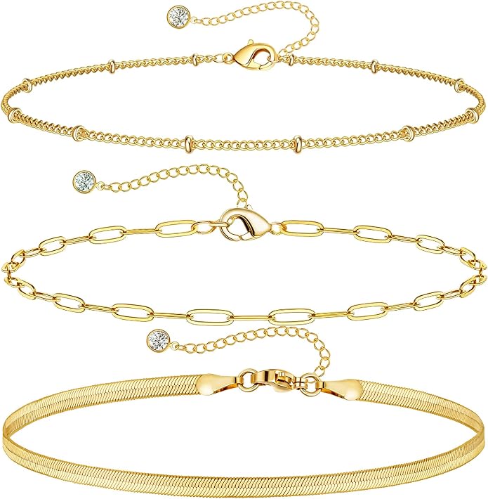DEARMAY Gold Anklets for Women Waterproof, Non Tarnish14K Gold Plated Ankle Bracelets Set Stack, Summer Beach Jewelry Gifts for Vacation, Bikini Outfits for Women Mom Her