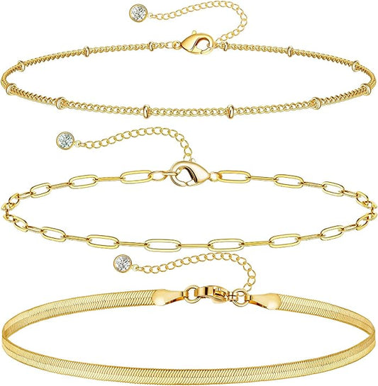 DEARMAY Gold Anklets for Women Waterproof, Non Tarnish14K Gold Plated Ankle Bracelets Set Stack, Summer Beach Jewelry Gifts for Vacation, Bikini Outfits for Women Mom Her