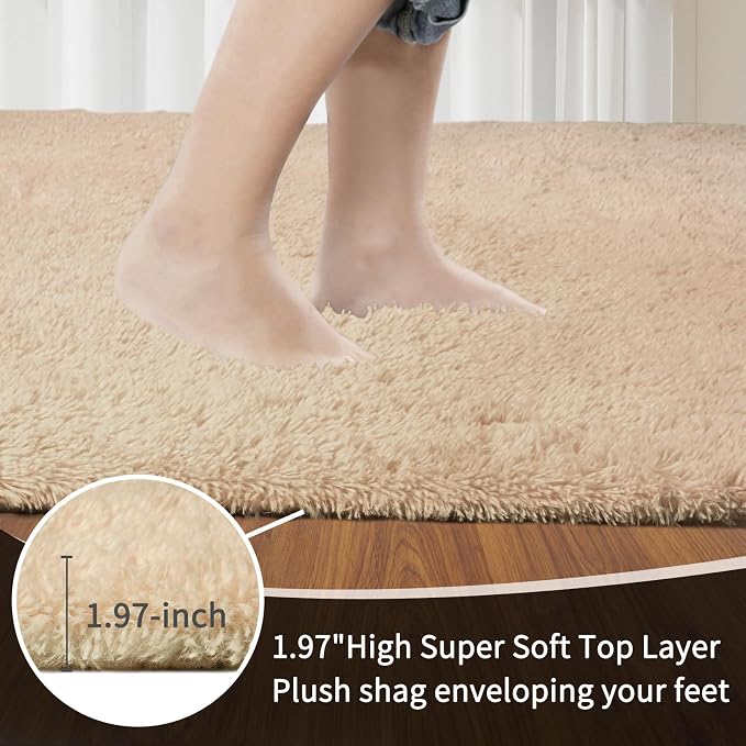 Sour Lemon Area Rugs 9x12 Living Room Bedroom, Large Fluffy Shag Beige | Shaggy Carpet, Soft Plush Furry Bedside Rugs,Anti Slip, Washable Area Modern Rugs Floor Mat for Kids Girls Boys Living Room