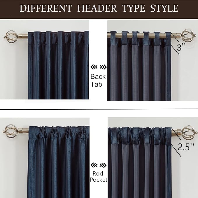 PRIMROSE 100% Full Blackout Navy Blue Velvet Curtains 84 inch Long for Living Room,Set of 2 Panels Liner Rod Pocket Back Tab Thermal Window Curtains Room Darkening Heavy Decorative Drapes for Bedroom