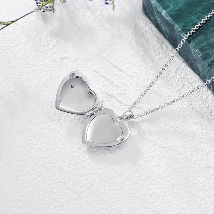 SOULMEET Personalized Silver Locket Necklace That Holds Pictures Photo Keep Someone Near to You, Memorial Custom Lockets Necklaces Letters Engraving for His Her