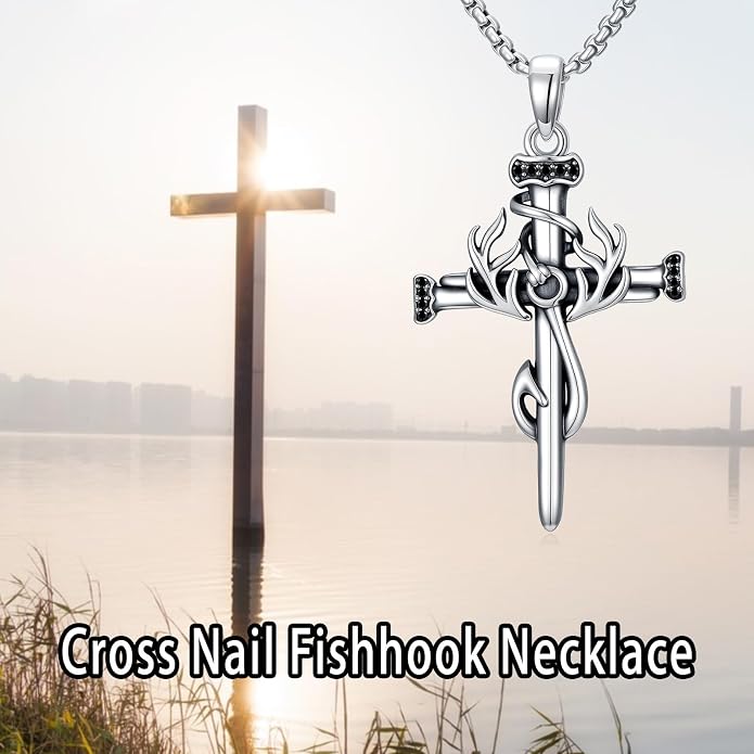 Crown of Thorns Necklace for Men 925 Sterling Silver Nail Cross Necklace Pendant Religious Christian Jewelry Valentines Day Gifts for Men
