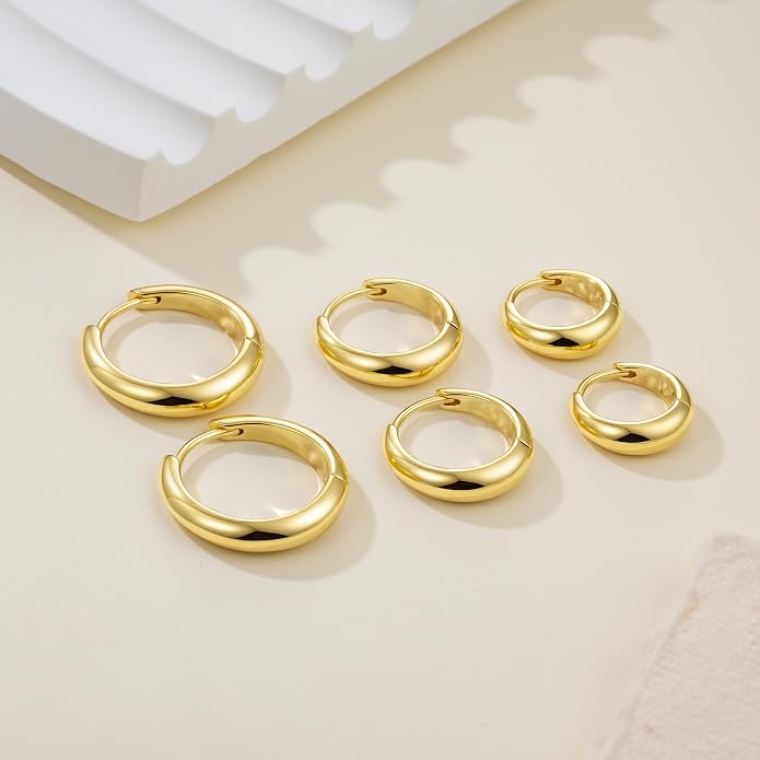 14K Gold Hoop Earrings for Women 14K Gold Earrings for Women Gold Chunky Hoop Earring for Womens Hoops Full and Rounded Surface Hoops Earring for Womens 13/18/22mm