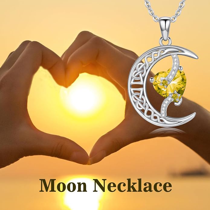 TOUPOP Moon and Star Birthstone Necklace for Women 925 Sterling Silver Celtic Moon Jewelry Birthday Mothers Day Gifts for Mom Wife Her