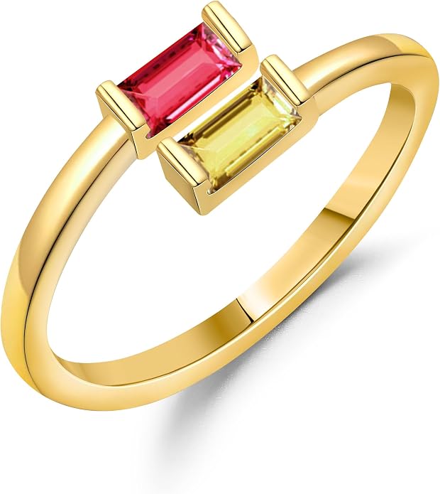 JSJOY Birthstone Rings for Women Dainty Emerald Blue Ring Birthday Gifts for Mom Her Gemstones CZ Ring for Teens Gold Rings That Don't Tarnish Adjustable Ring Jewelry Gifts
