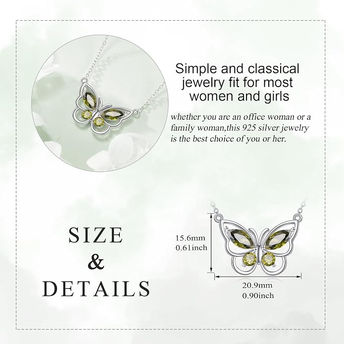 Butterfly Necklace for Women 925 Sterling Silver Crystal Butterfly Pendant Birthstone Amethyst Jewelry Gift