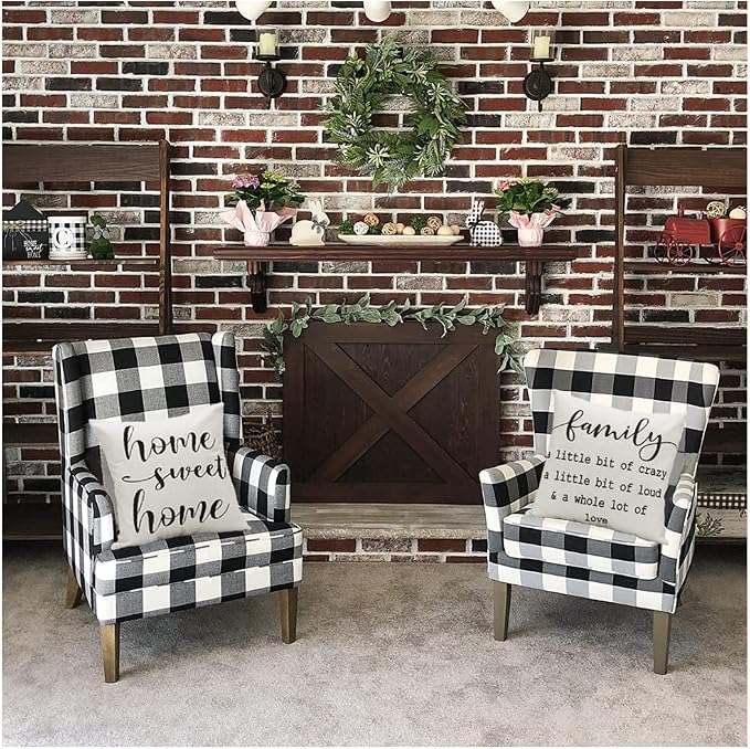 Farmhouse Pillow Covers Family Throw Pillow Case Our Happy Place Home This is Us Quote Cushion Cover for Couch Sofa Cotton Linen 18x18 Set of 4 Housewarming Gifts