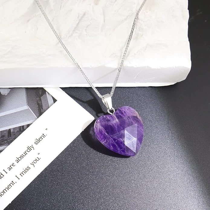 iSTONE 925 Sterling Silver Natural Crytral for Womens Pendant Necklace, Gemstone Birthstone with 17.8" Silver Chain Ladies