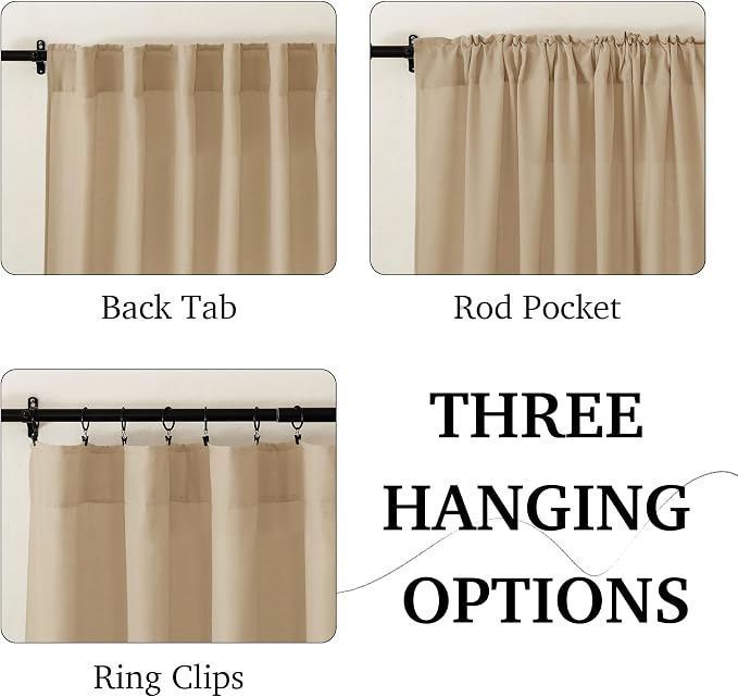 RYB HOME Boho Curtains 84 inches Long, Soft Linen Woved Lightweight Back Tab Light Filtering Fabric Shades for Dining Room Guest Room, W 52 x L84 inches, 2 Panels Set