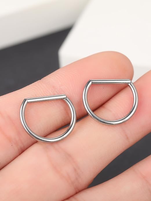 Oveta Titanium D Shaped Nipple Rings 14G for Nipple Piercing Jewelry Higned Segment Clicker Ring Hoops 11mm 12mm 14mm for Women Men, Silver Gold Black, 2PCS