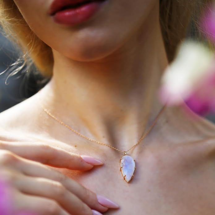 Lunatik Moonstone Necklace for Women – 925 Sterling Silver & 18K Gold Plated, Natural Rainbow Moonstone Pendant – June Birthstone Necklace