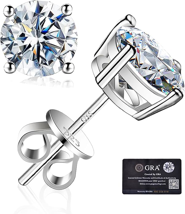 Moissanite Stud Earrings GRA 925 Sterling Silver Earrings for Men 18K White Gold Plating Earrings for Women,wedding earrings(0.3Ct-4Ct)