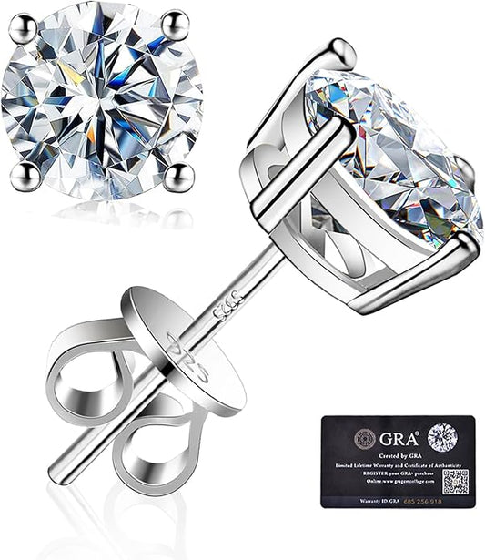 Moissanite Stud Earrings GRA 925 Sterling Silver Earrings for Men 18K White Gold Plating Earrings for Women,wedding earrings(0.3Ct-4Ct)