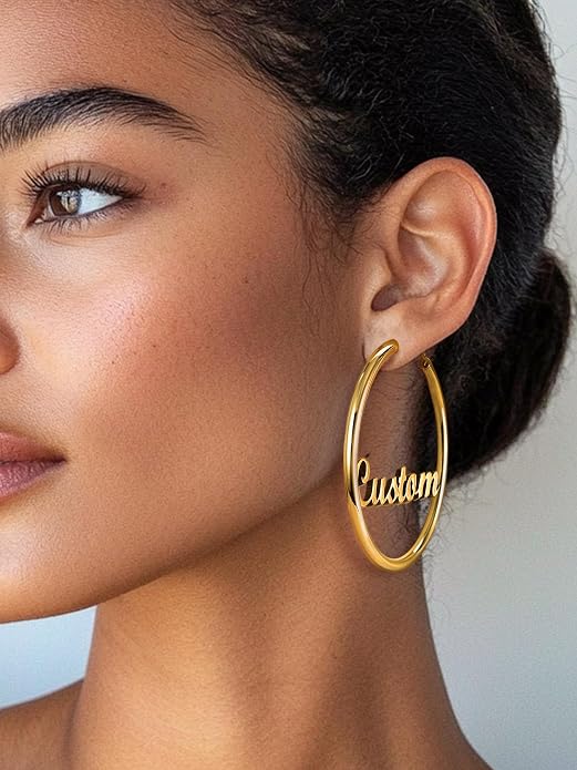 Stainless Steel Chunky Hoop Earrings For Women, Minimalist and Chic, Black/Gold Plated, Round Hoops Earrings Hypoallergenic, Size: 30mm/40mm/60mm/80mm, Come with Box