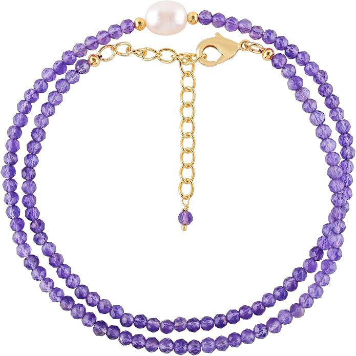 InfinityGemsArt Gemstone Gold Necklace For Women, Birthstone Natural Crystal Stone With Freshwater Pearl Beaded Jewelry, Gold Plated 18 Inch Chain